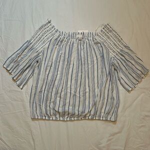 SO XL off the shoulder top in white with blue stripes
